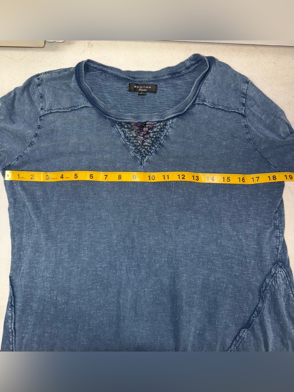 Spense Blue Acid Wash Boho Top Embroidered Y2K Long Sleeve Tee- Medium - Picture 9 of 9